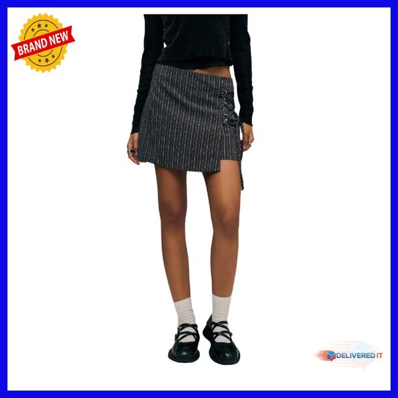 Low Rise Mini Skirt Asymmetrical Hem Tie Front Non-Stretch Fabric